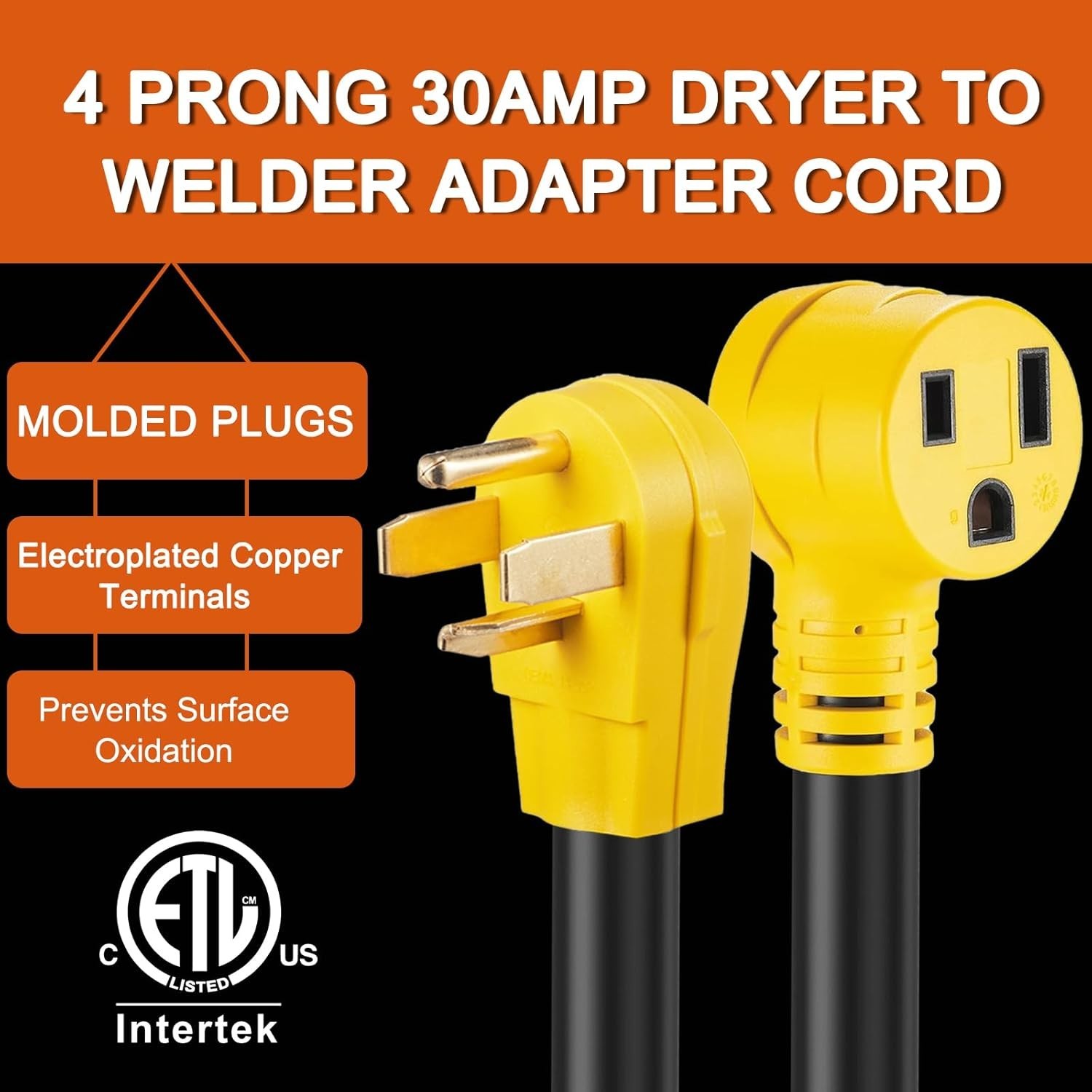 14-30P to 6-50R Welder Adapter Cord, 30 Amp 4 Prong Dryer Male Plug to 50 Amp We
