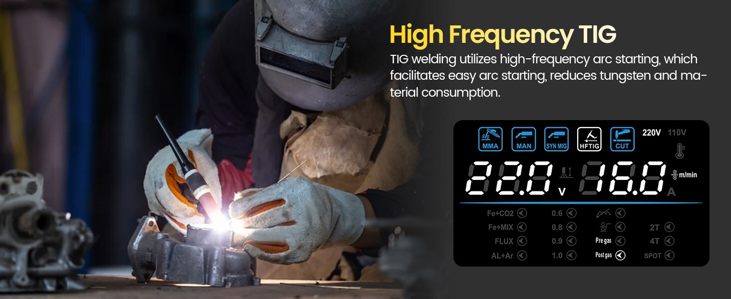 HZXVOGEN 6 IN 1 MIG/Plasma Cutter/HF TIG/ARC Welder Gas/Gasless Machine Aluminum