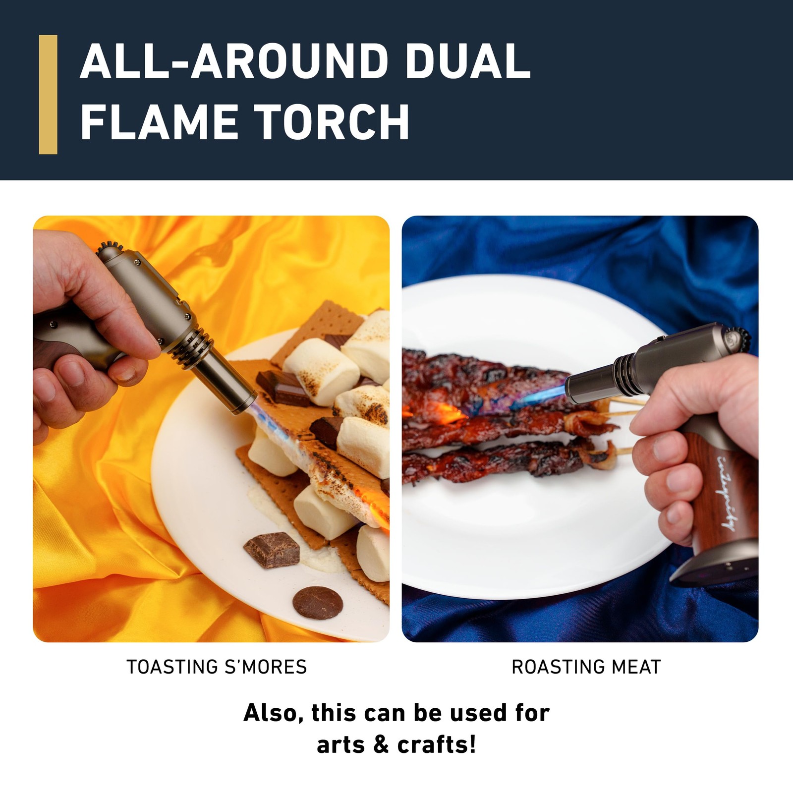 Dual Flame Butane Torch – Refillable Handheld Blow for Steel Brown