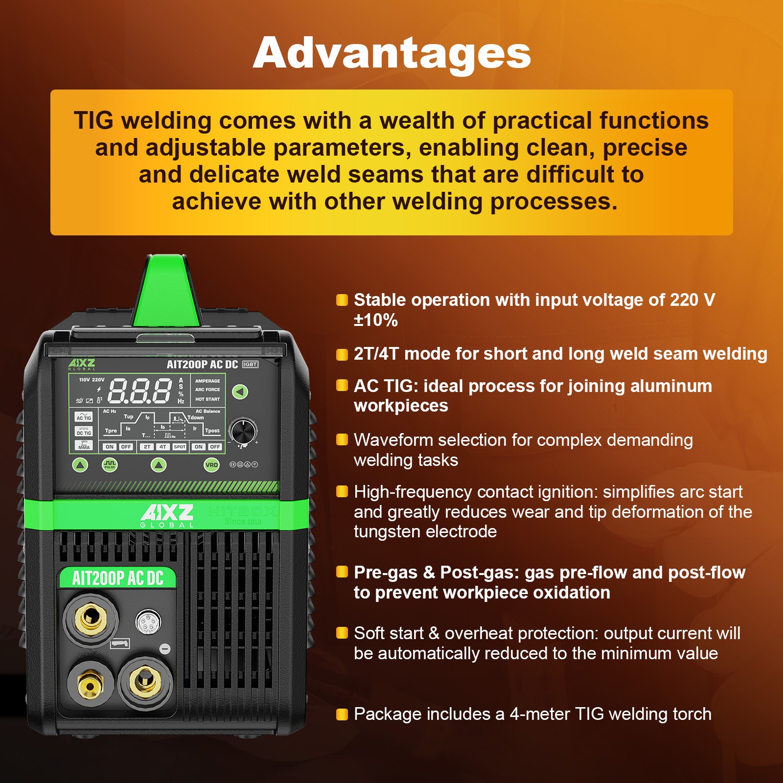 200Amp AC DC TIG Welder 110/230V Pulse Aluminium HF TIG/MMA Machine w/FOOT PEDAL