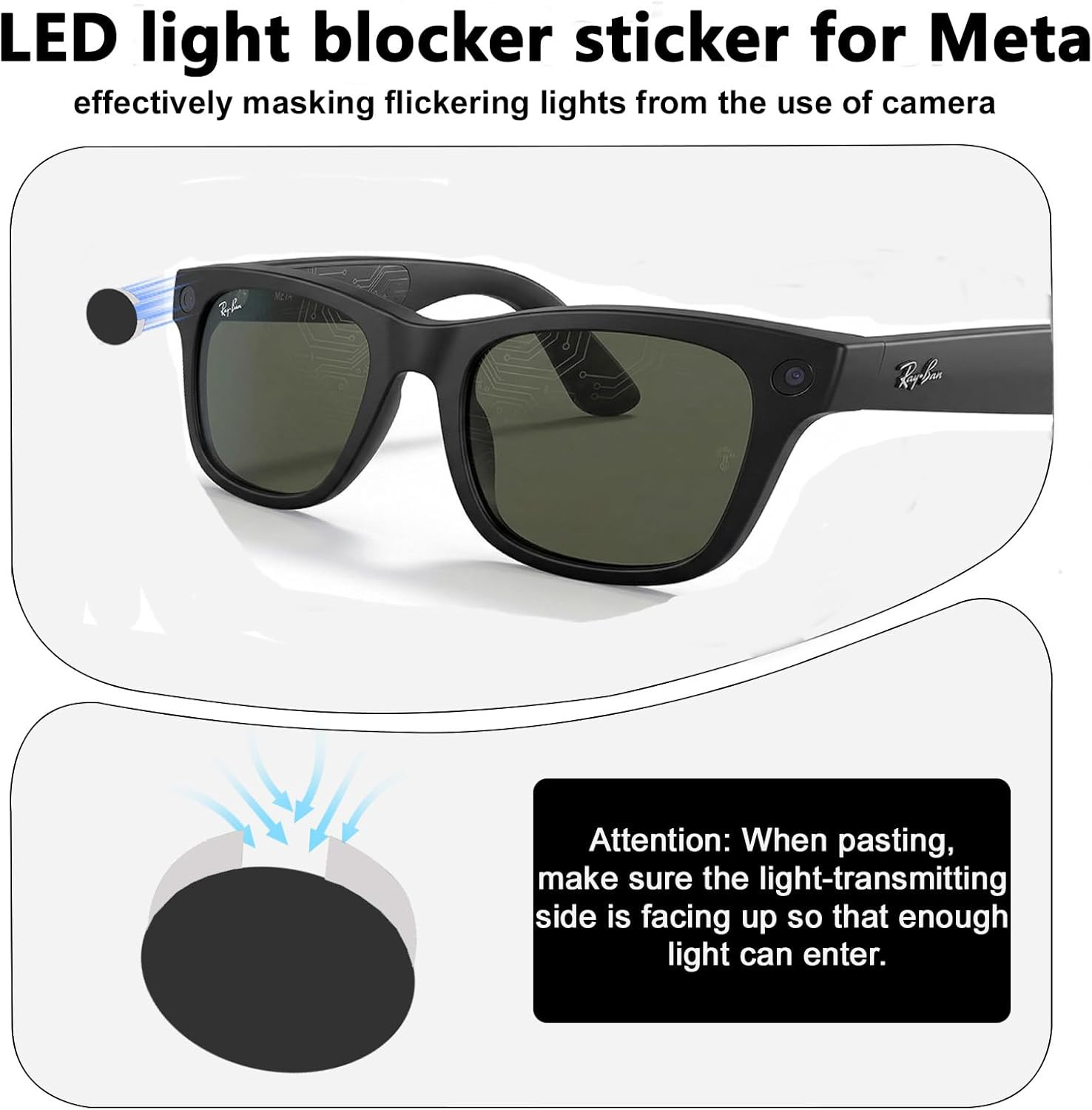 12PCS LED Blocker Sticker Compatible with Meta Glasses Ray-Ban Accessories, Gen2