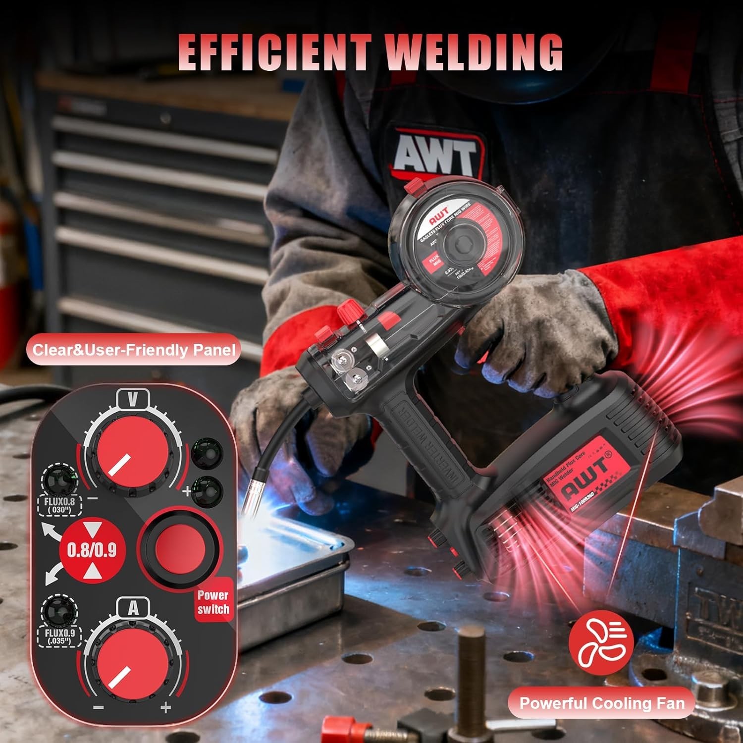 AWT 100A Portable Handheld MIG Welder 110V Gasless Flux Core MIG Welder Machine