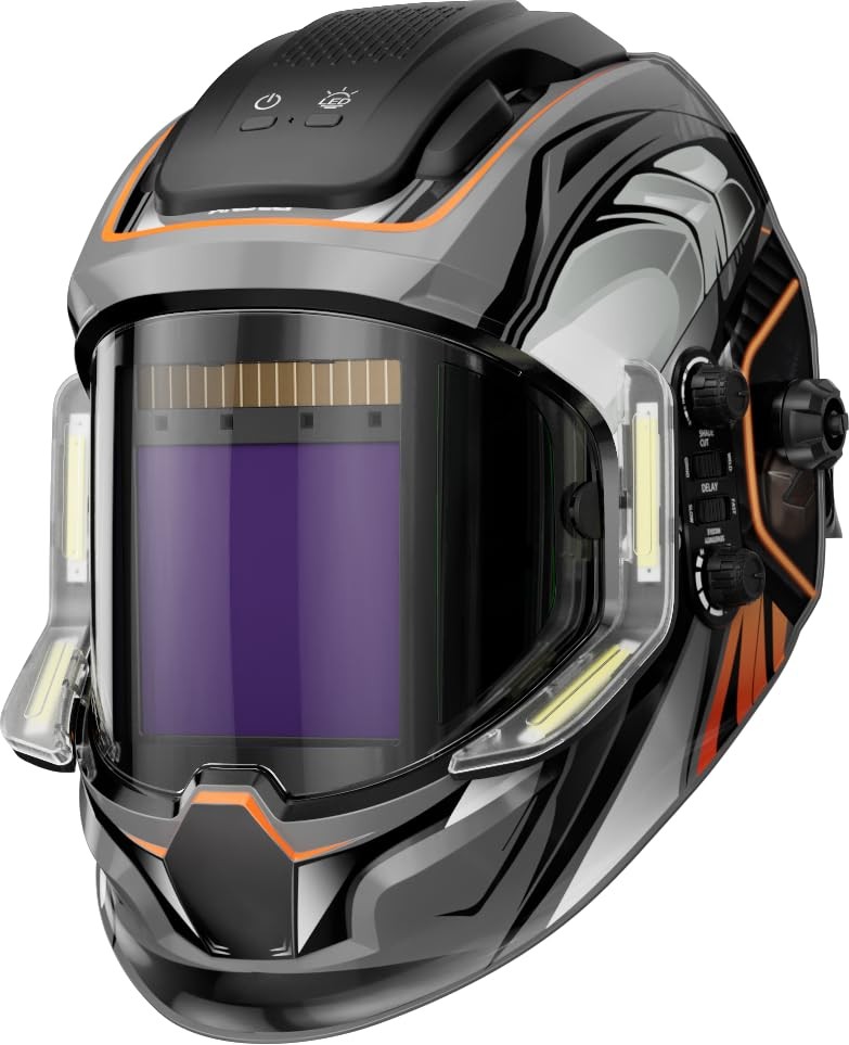 Welding Helmet with 4 LED Light, Panoramic Large Viewing Screen 3.94″X3.74″ T…