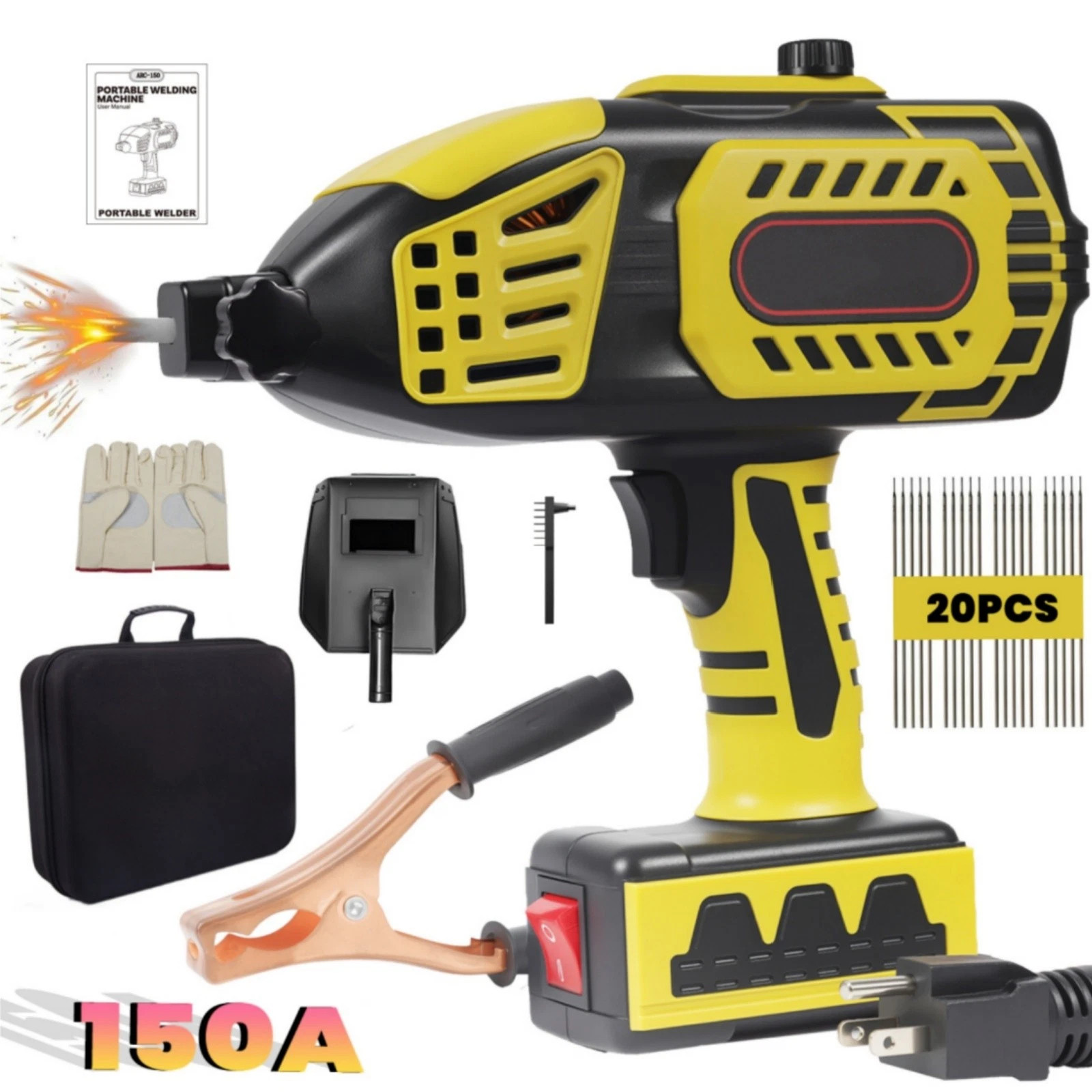 150A Handheld ARC Welding Machine 110V IGBT Inverter Welder Gun with Tool Kit