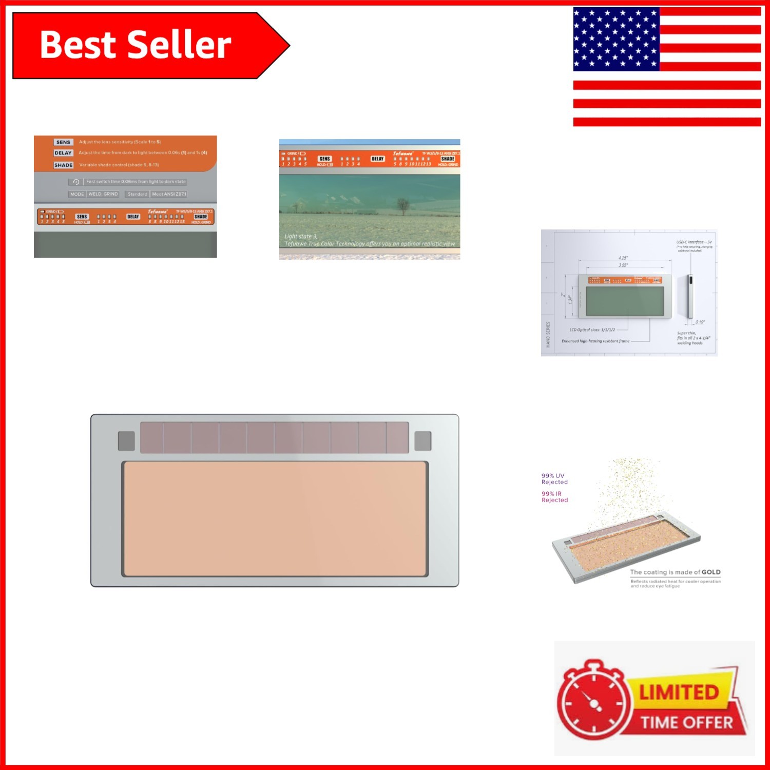 Advanced Gold Automatic Welding Lens – 99% UV Protection for MIG & TIG Welders