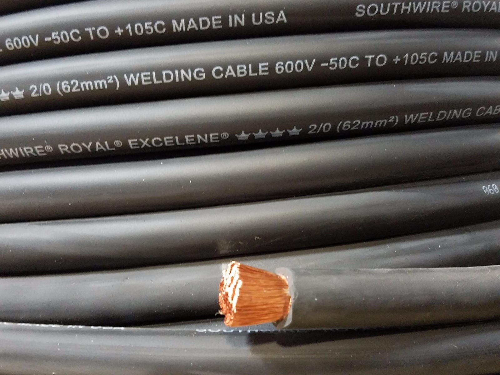 2/0 EXCELENE WELDING BATTERY CABLE BLACK 600V USA 105c EPDM JACKET 25′ ft