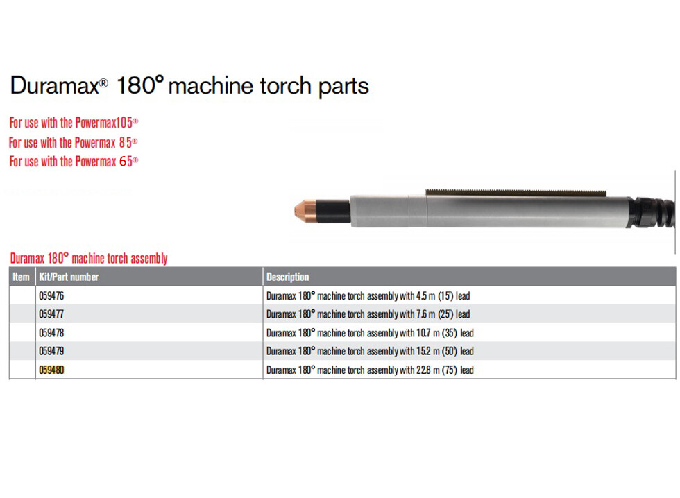 For Powermax105/85/65 Plasma cut machine Duramax 180° CNC torch assembly with