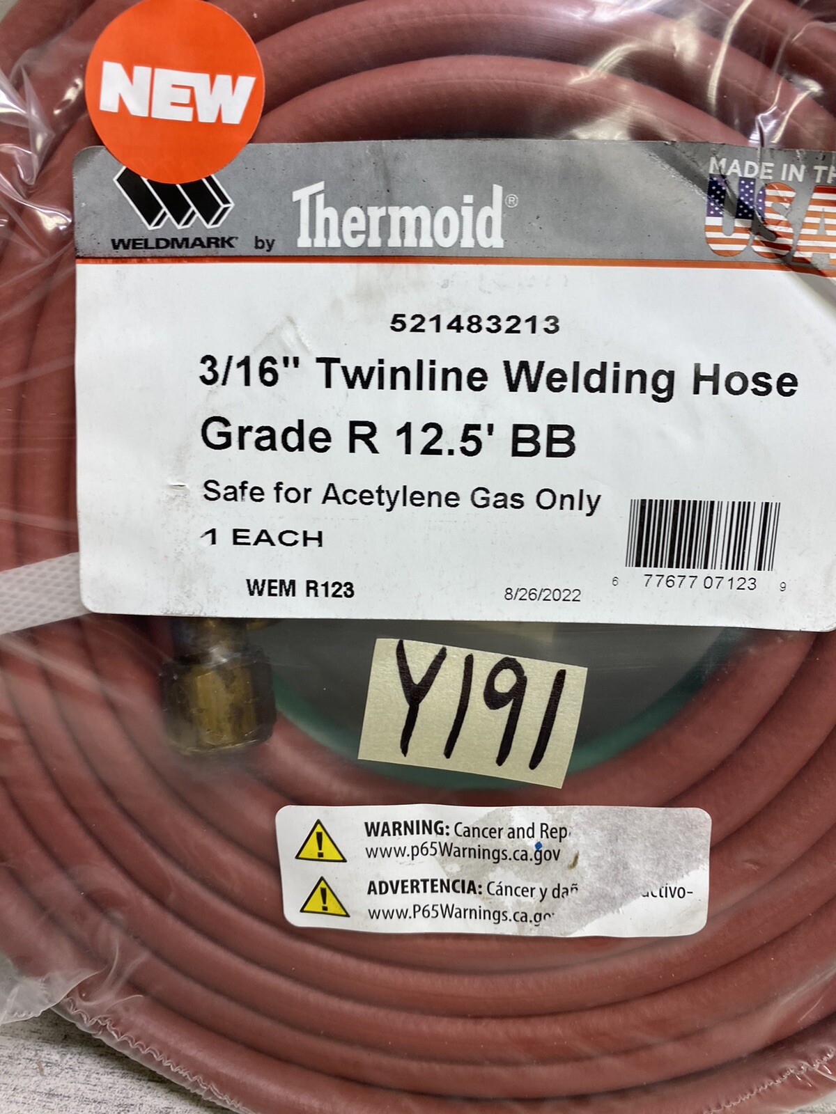 Thermoid Grade R Twin-Line Welding Hose 3/16 in x 12.5 ft BB Fittings Acetylene