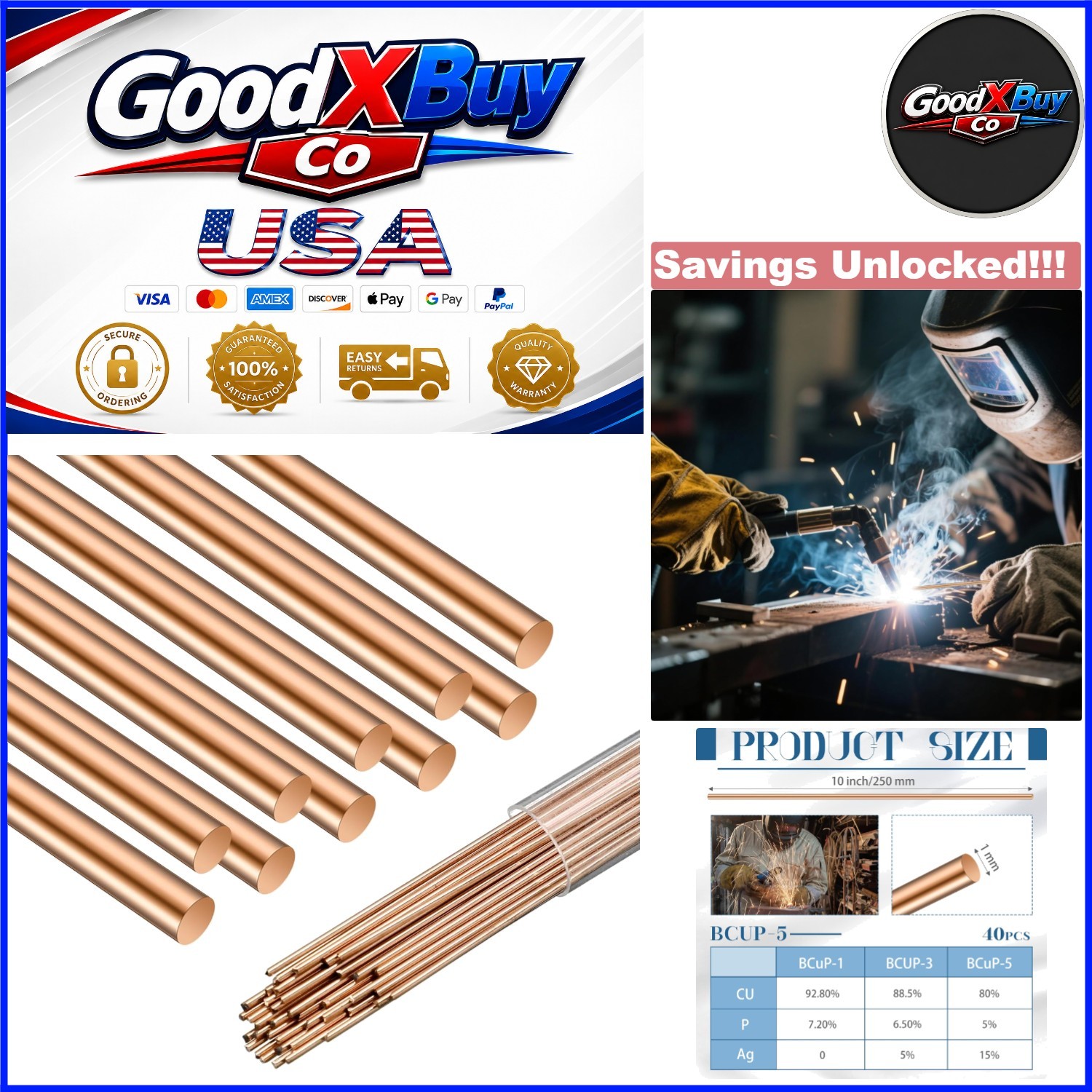 40 pcs Silver Brazing Rods for HVAC Copper Refridge Welding 0.04×9.84″