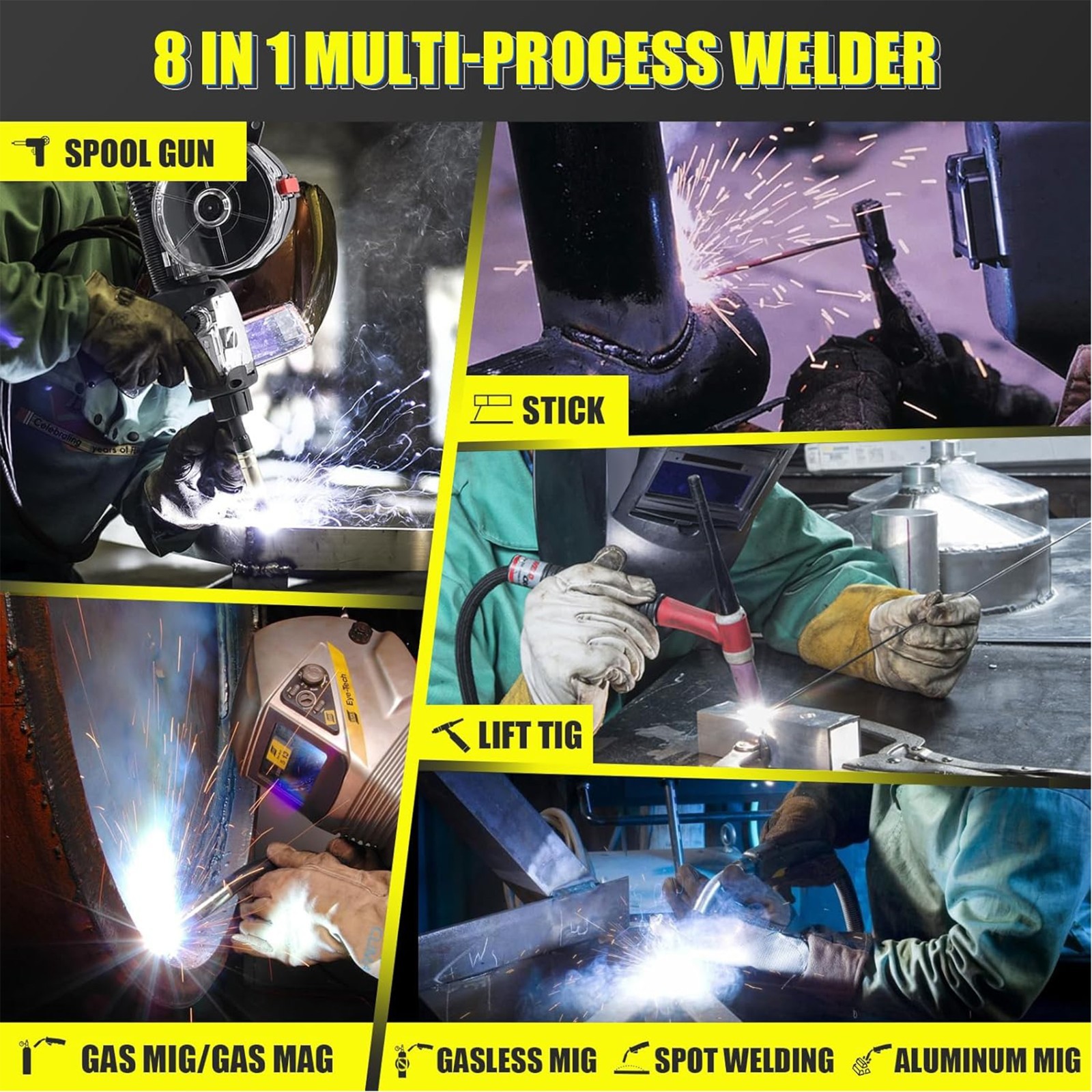 New 8-In-1 Multifunction Welding Machine 200A 120V/240V Dual Voltage MIG Welder