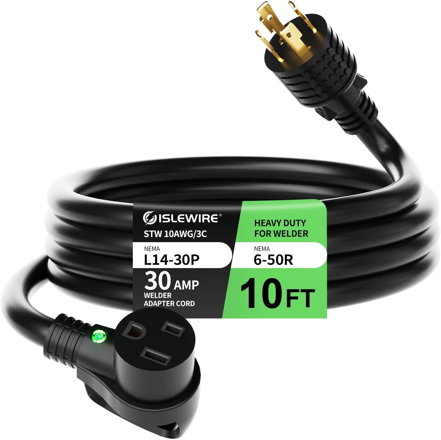 10FT Welder Adapter Extension Cord, NEMA L14-30P to 6-50R, 30 Amp 4-Prong to 3-P