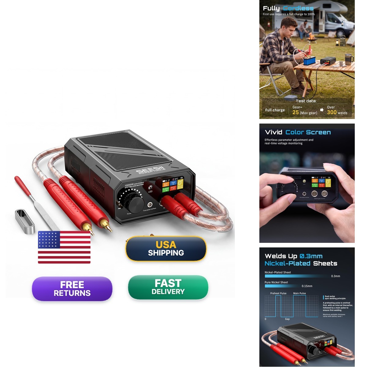 SEESII SE-402 10KW Battery Spot Welder Cordless LCD 25 Gears Auto/Foot Pedal
