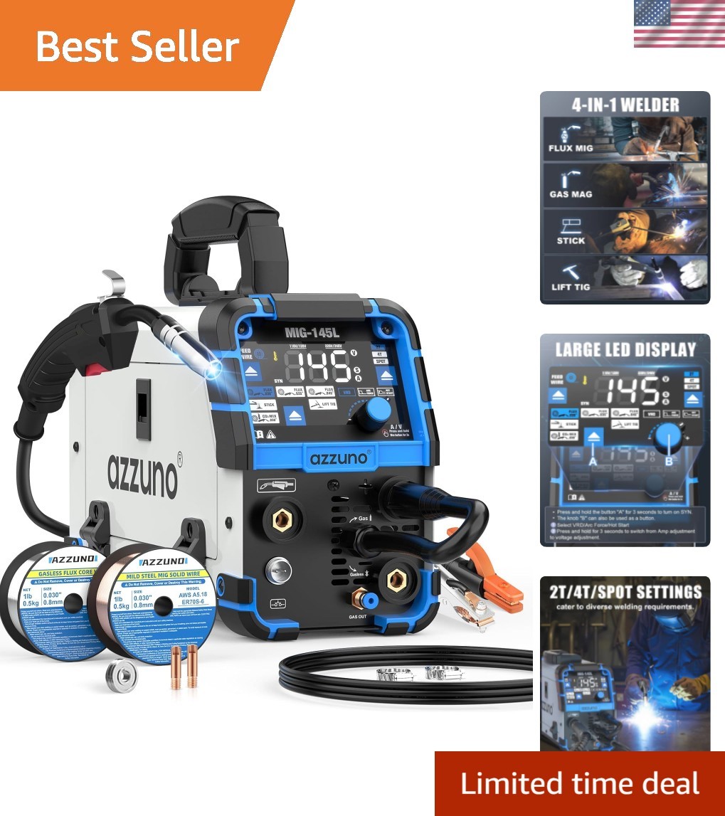Lightweight 145A MIG Welder with Synergic Control & Large LED Display