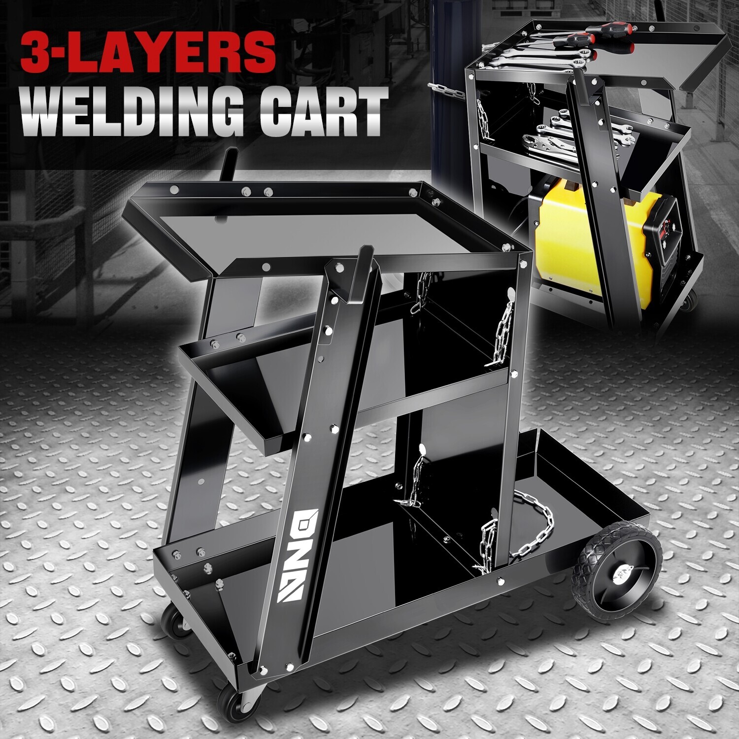 Heavy-Duty 3-Layer 100lbs. Larger Storage Welding Cart w/ 360° Swivel Wheels