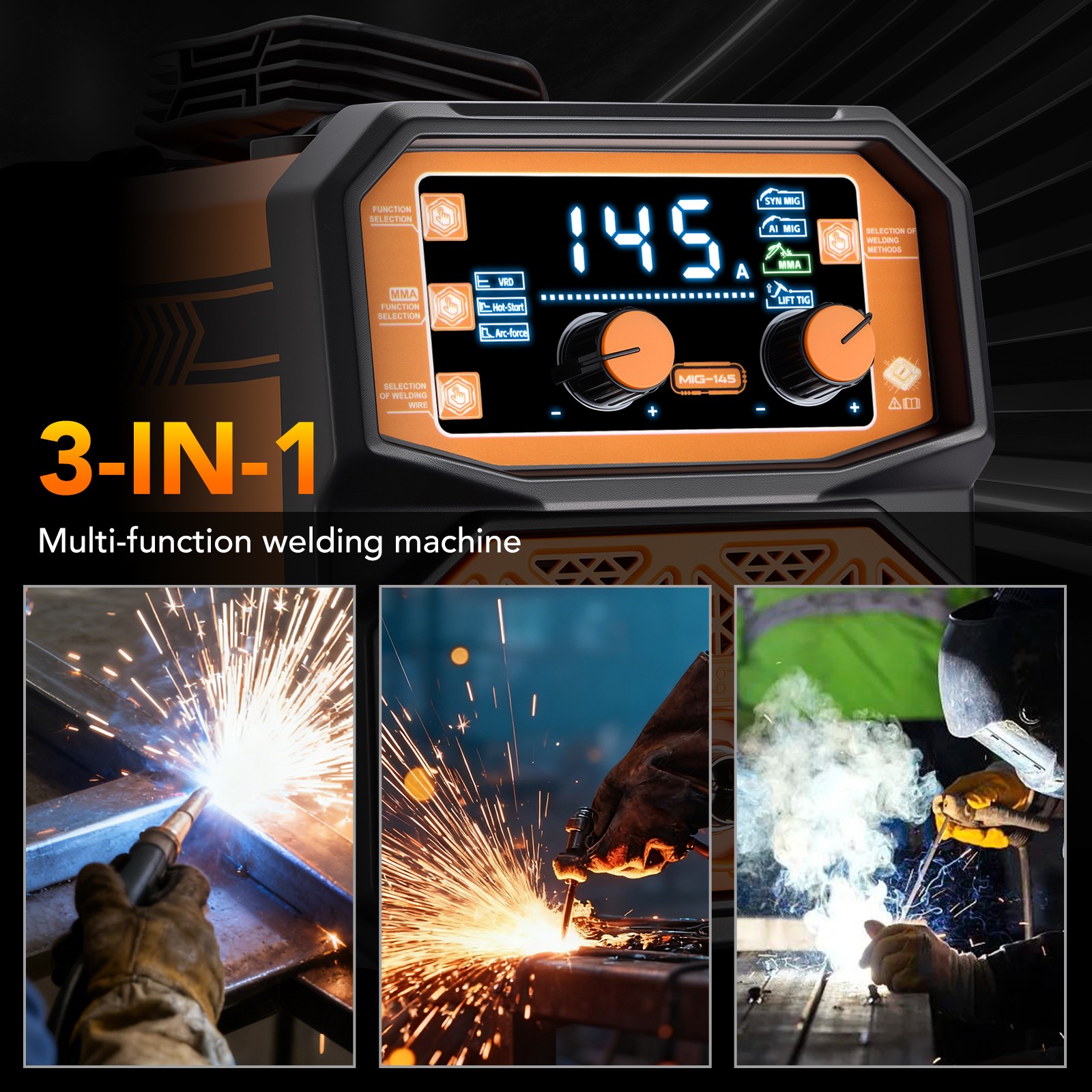 Portable 145A MIG Welder 110V 3 Functions Flux Core Stick Lift TIG for Home