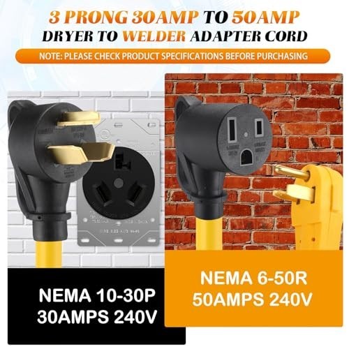 10FT 30A to 50A Welder Adapter Cord, NEMA 10-30P to 6-50R, Heavy Duty 10 AWG, ET