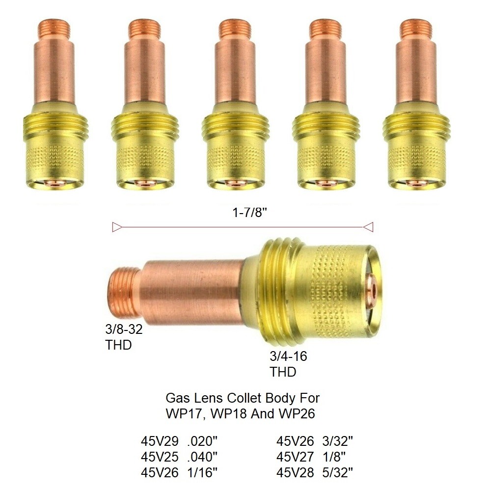 TIG Welding Gas Lens 45V28 5/32” Collet Body 45V28 Fit TIG 17, 18, 26 QTY 5