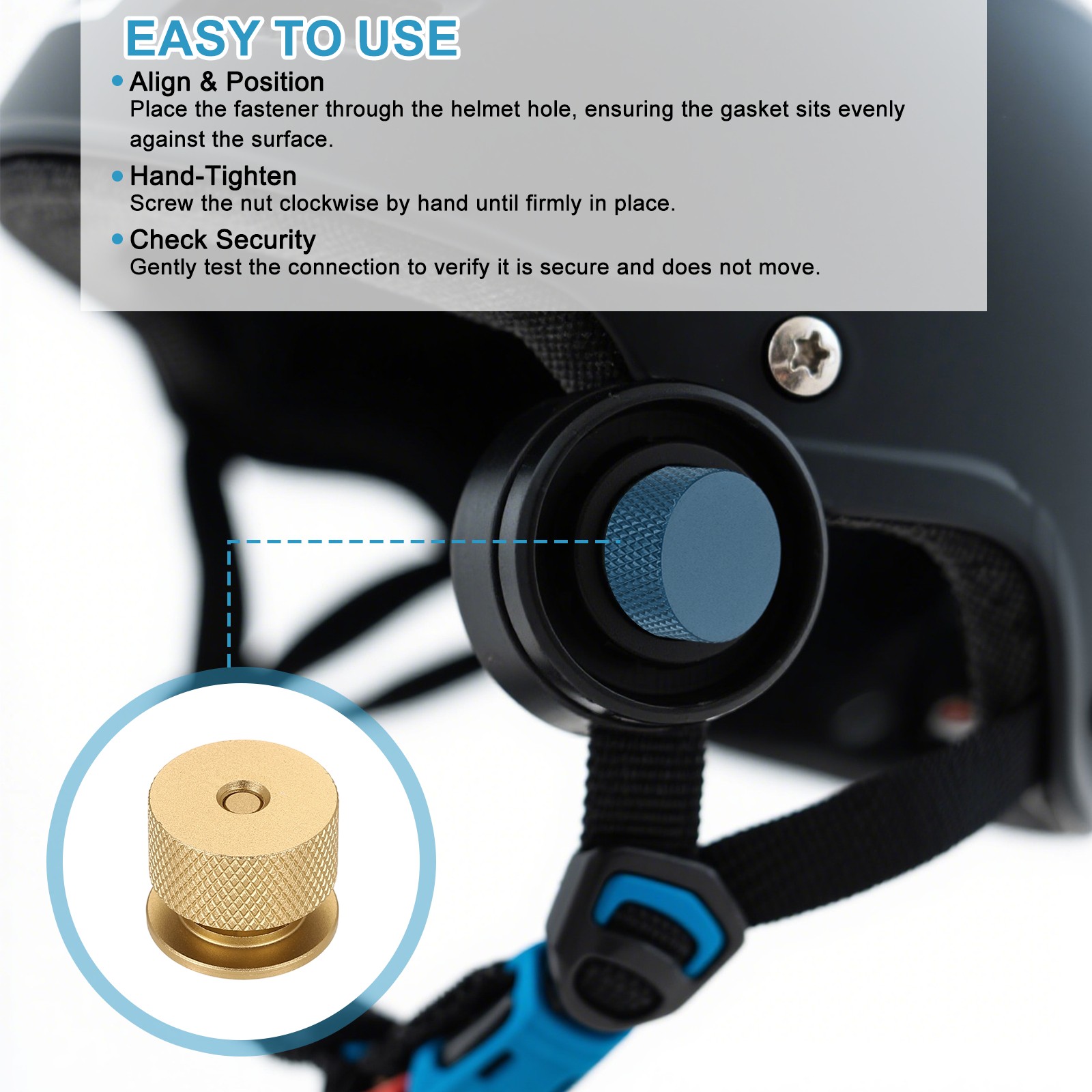 2 Pcs Welding Hood Helmet Fasteners, Inside Anti-Slip Rubber Pad w Hole, Gold