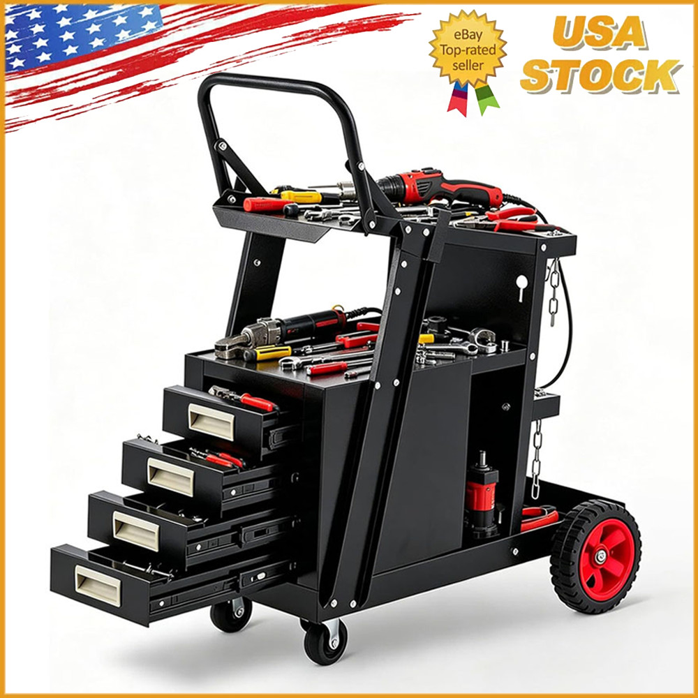 Welding Cart w/4 Drawers Utility Cart on Wheels for MIG TIG Welder Plasma Cutter