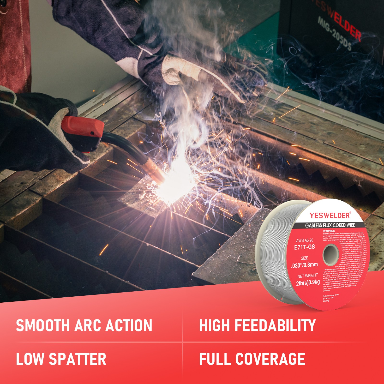 E71T-GS Flux Core MIG Wire .030/.035 2/10LB 1-5pk Gasless Mild Steel Welding