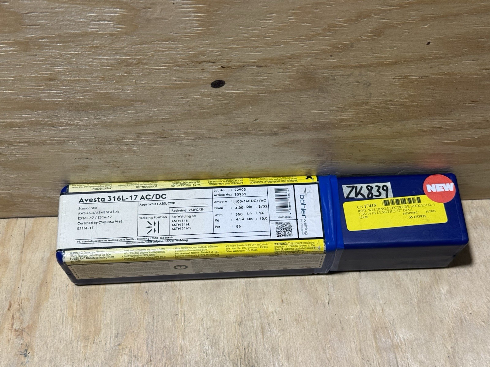 Avesta 316L-17 AC/DC 316 SS welding rod, 3/32″ X 12″ 10 LB – 53930 New