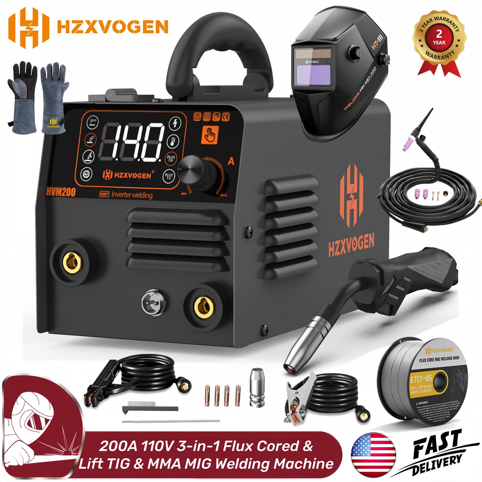 3IN1 Gasless MIG Welder DC 110V 200A Inverter IGBT MMA Welding Machine&Tig Torch