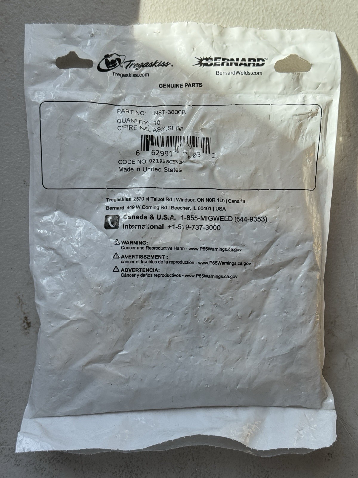 10 Pack Bernard Centerfire Welding Nozzle Slim Tapered 3/8″ NST-3800 New SEALED!
