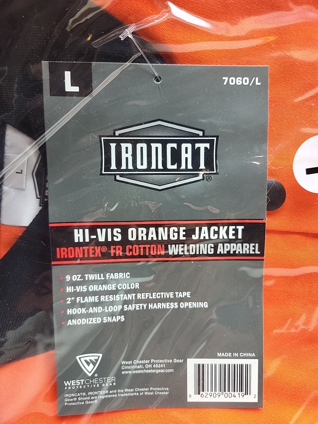 Ironcat 7060/L Irontex 7060 Flame Retardant Welding Jacket Hi-Viz Orange Large