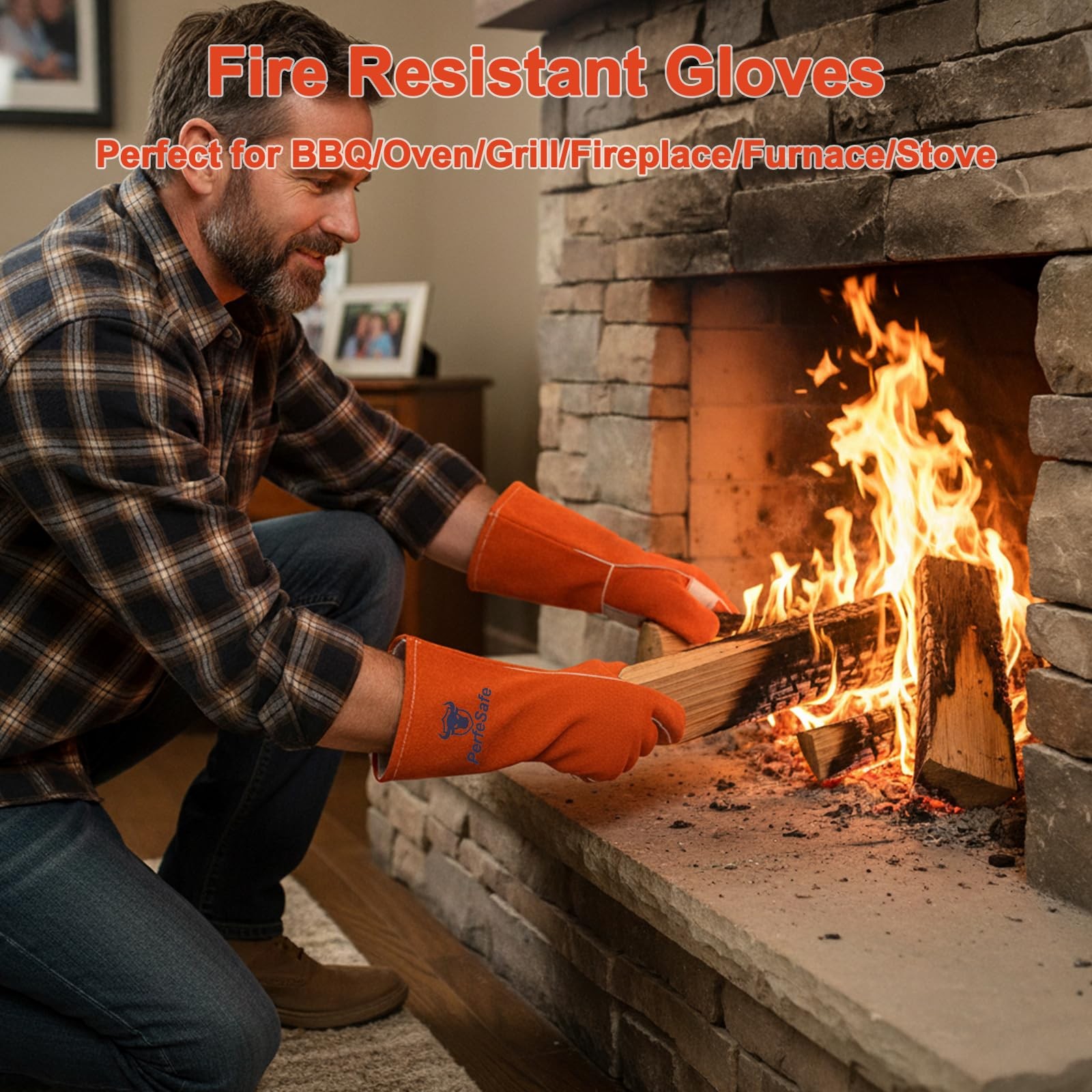 PerfeSafe Welding Gloves 14 Inches, 932℉ Heat Fire Large, 14 Inches Red