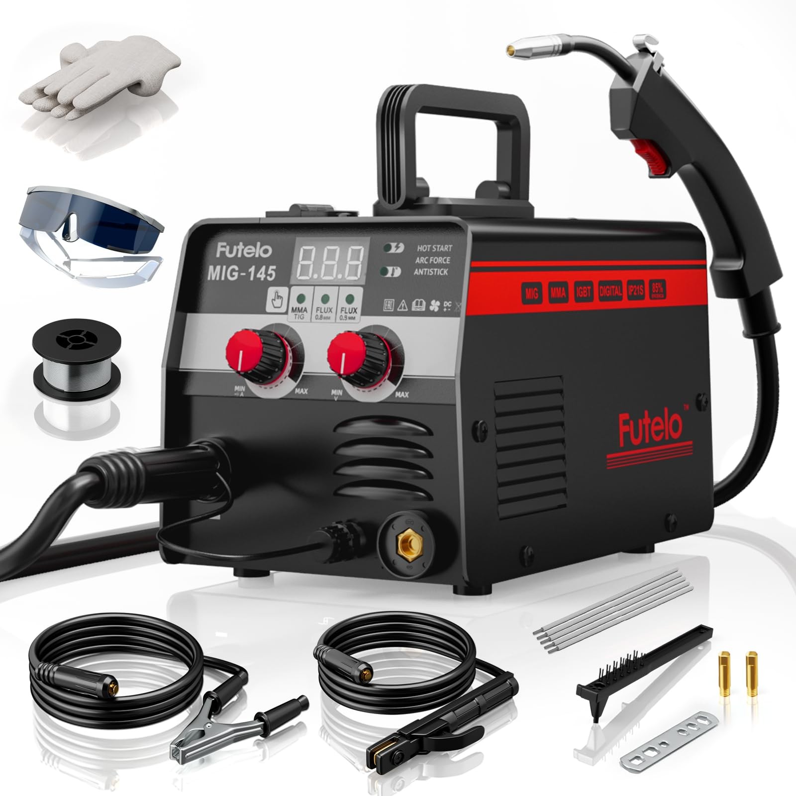 Futelo 145A MIG Welder, 3 in 1 Flux Core/Lift TIG/Stick 110V Welding Machine