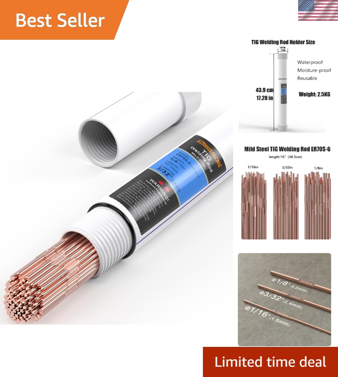ER70S-6 Mild Steel TIG Welding Rod 3/32″ x 16″ | 5LB Low Spatter Quality