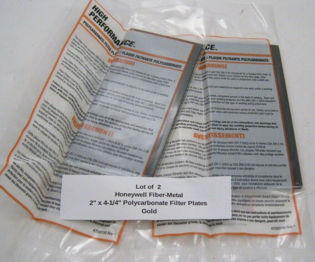 Lot of 2 Honeywell Fiber-Metal 2″ x 4-1/4″ Polycarbonate Filter Plates – Gold –