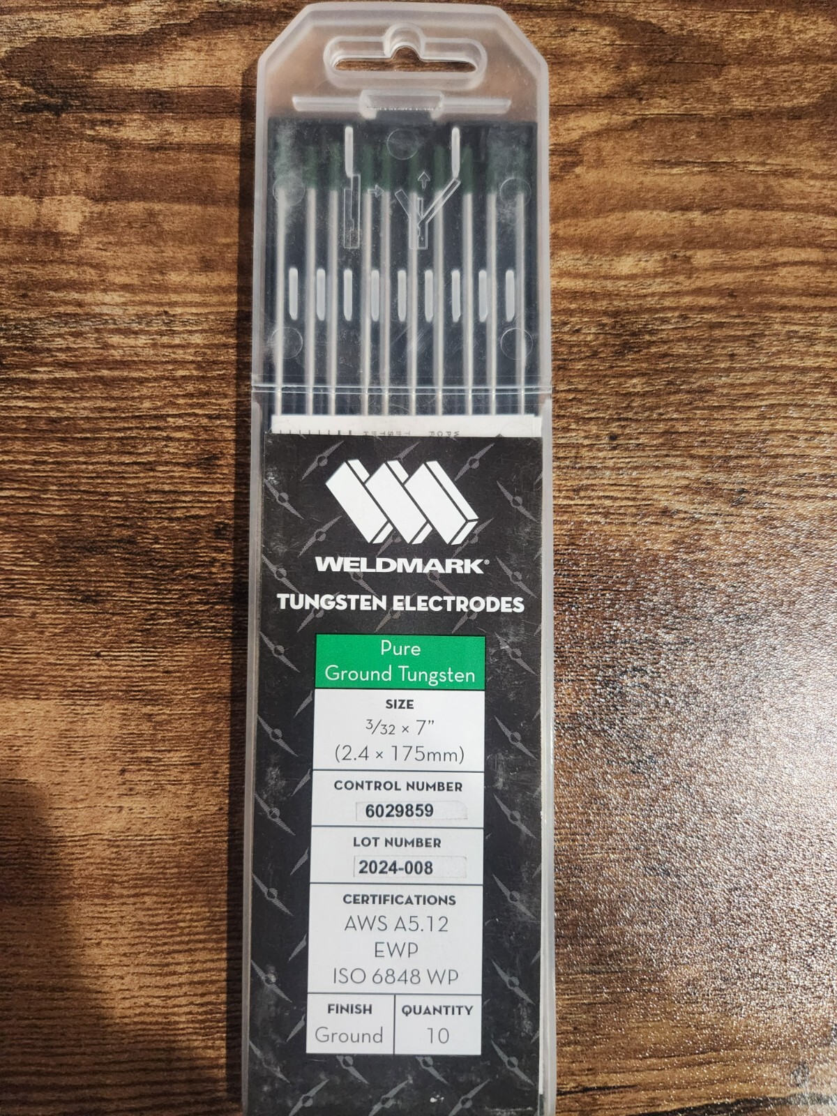 WELDMARK EWP 3/32″ X 7″ PURE TUNGSTEN GREEN TIG TUNGSTEN ELECTRODE, 10 PACK