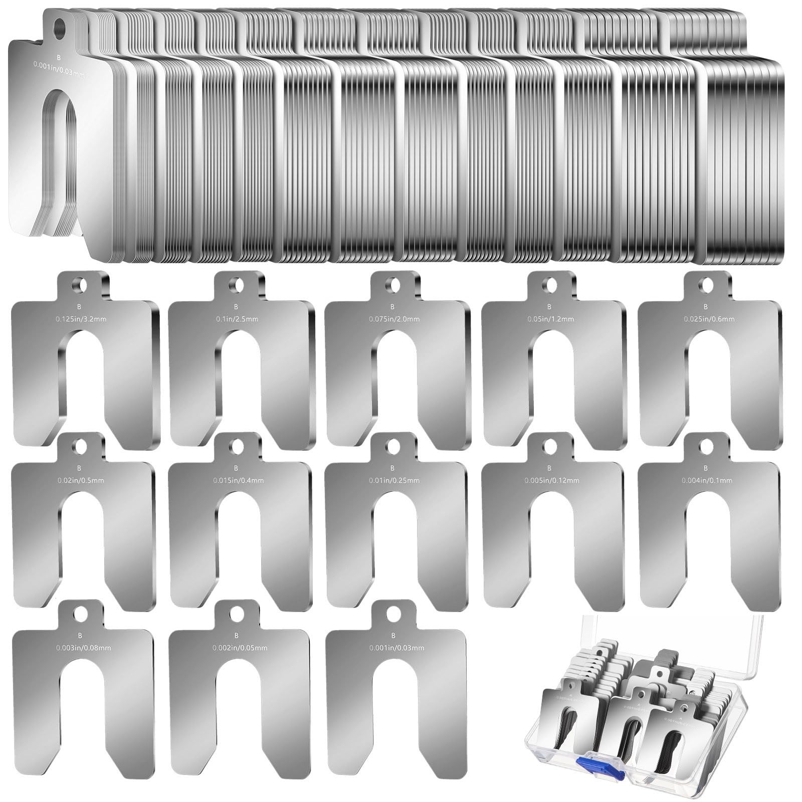 Shimeyao 130 Pcs 3×3 Stainless Steel Slotted Shims Assortment Kit