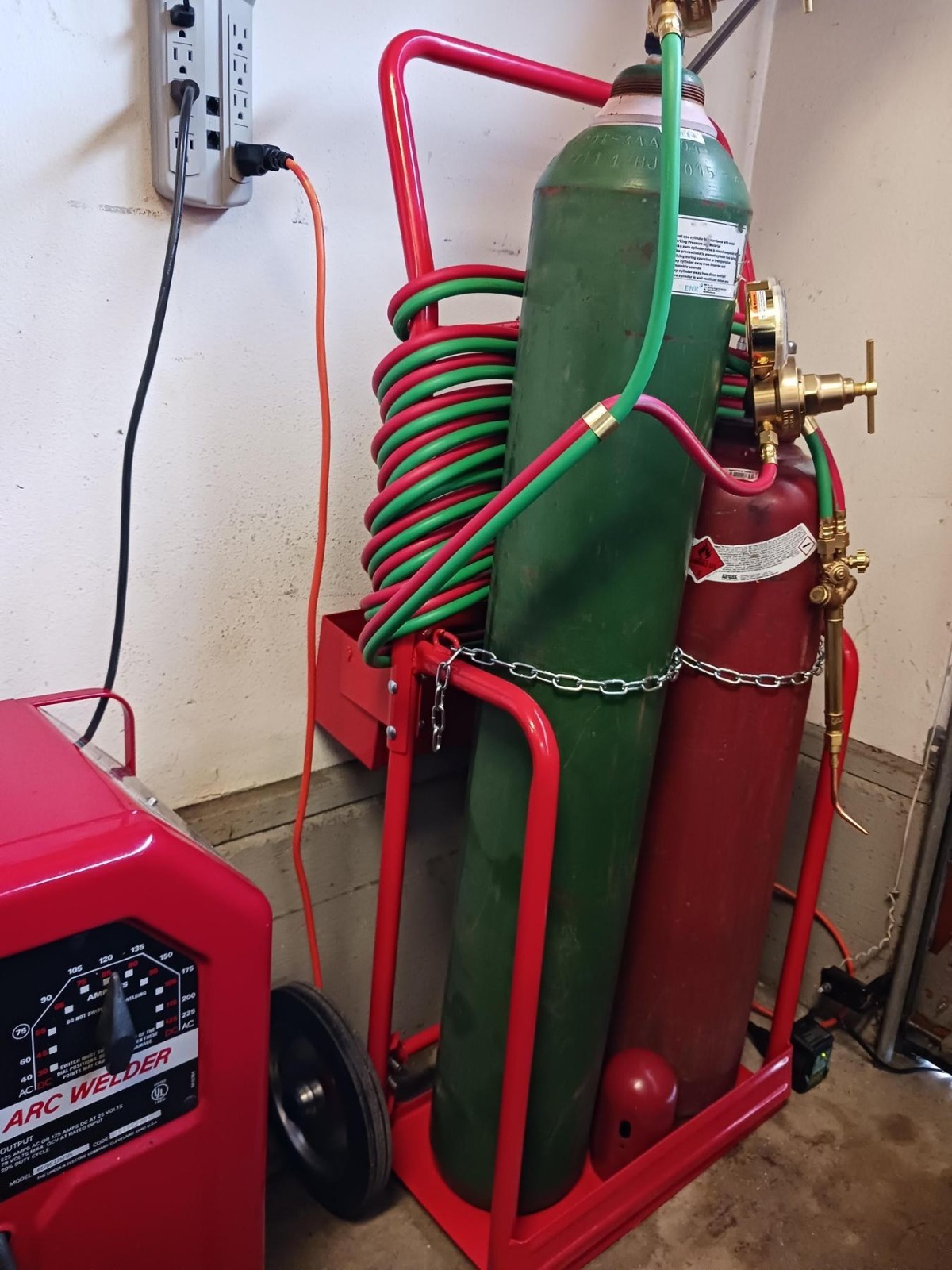 Welding Cart Dual Welding Cylinder Cart Hand Truck Red with 10″ Solid Wheels