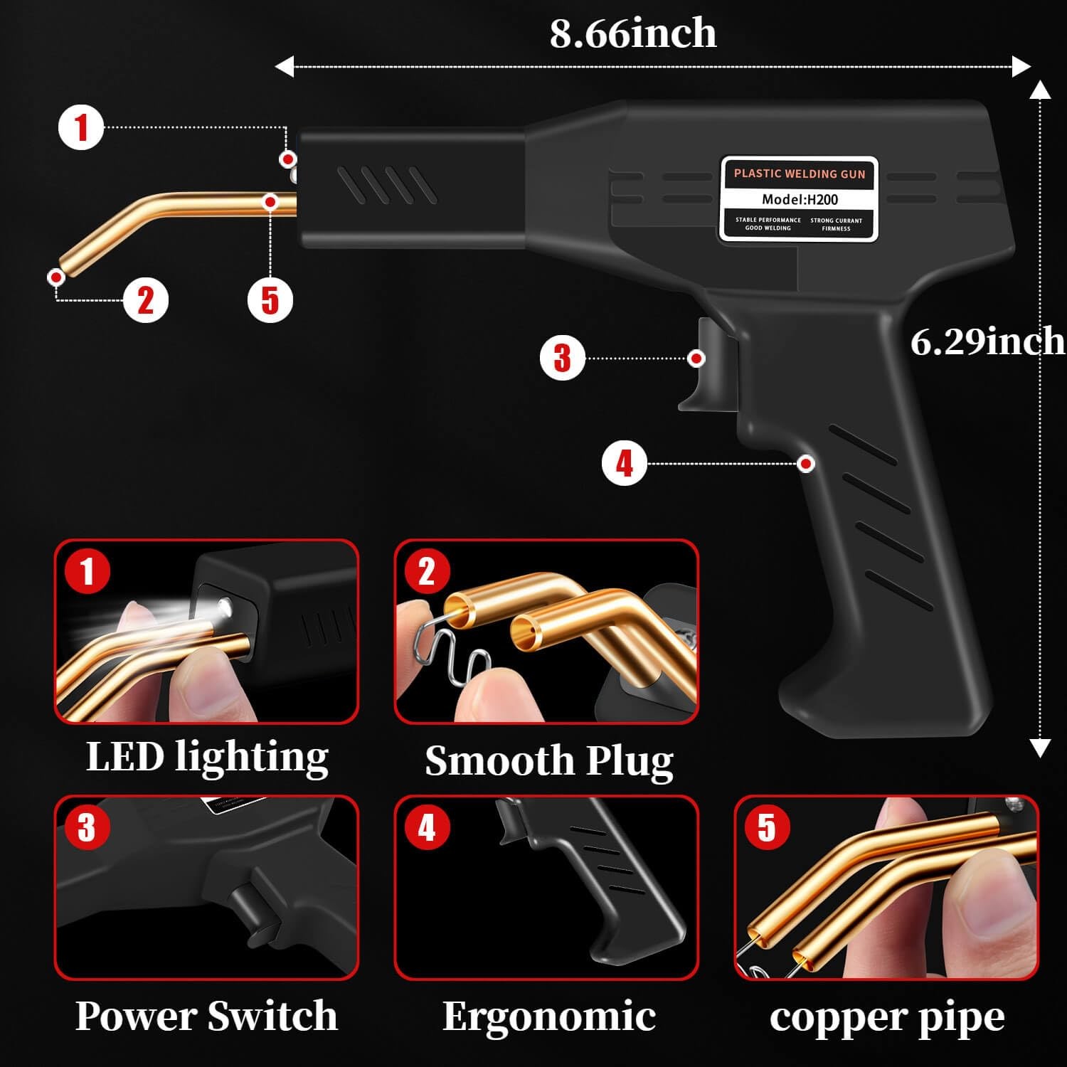 Wrdlosy 200W Plastic Welder, 2000PCS Staples 10PCS Sandpaper, Black
