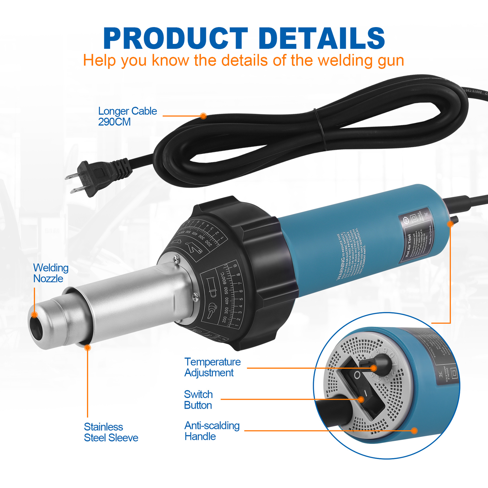 Hot Air Plastic Welder 1600W PVC TPO Vinyl Heat Gun Torch & 9 Accessories