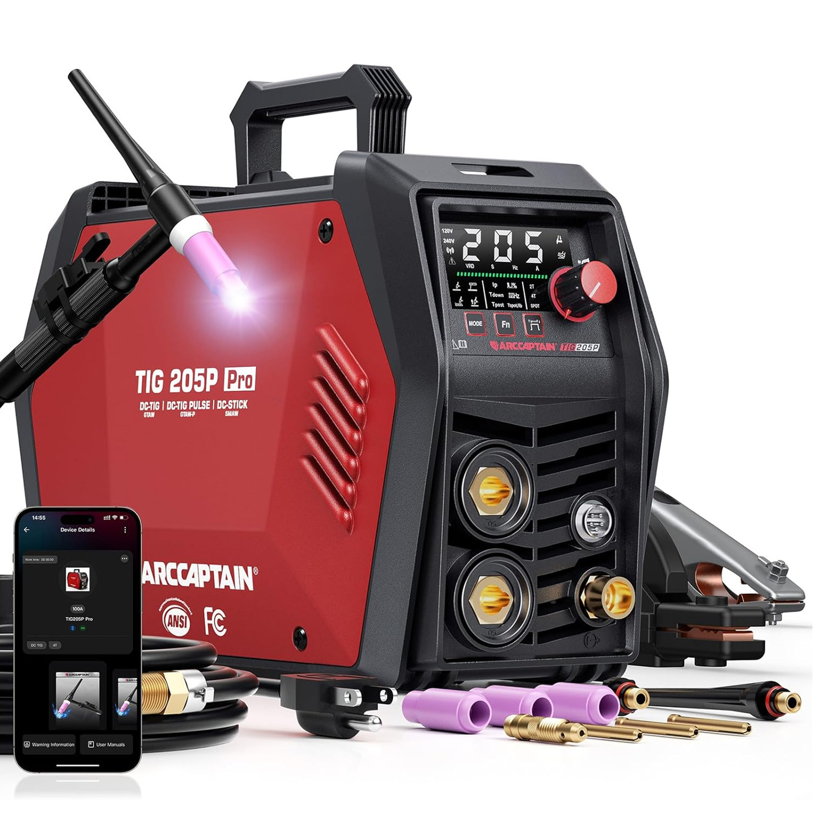 ARCCAPTAIN iControl 205A TIG Welder 5 In 1 DC/Pulse/Lift/Spot TIG/Stick 120/240V