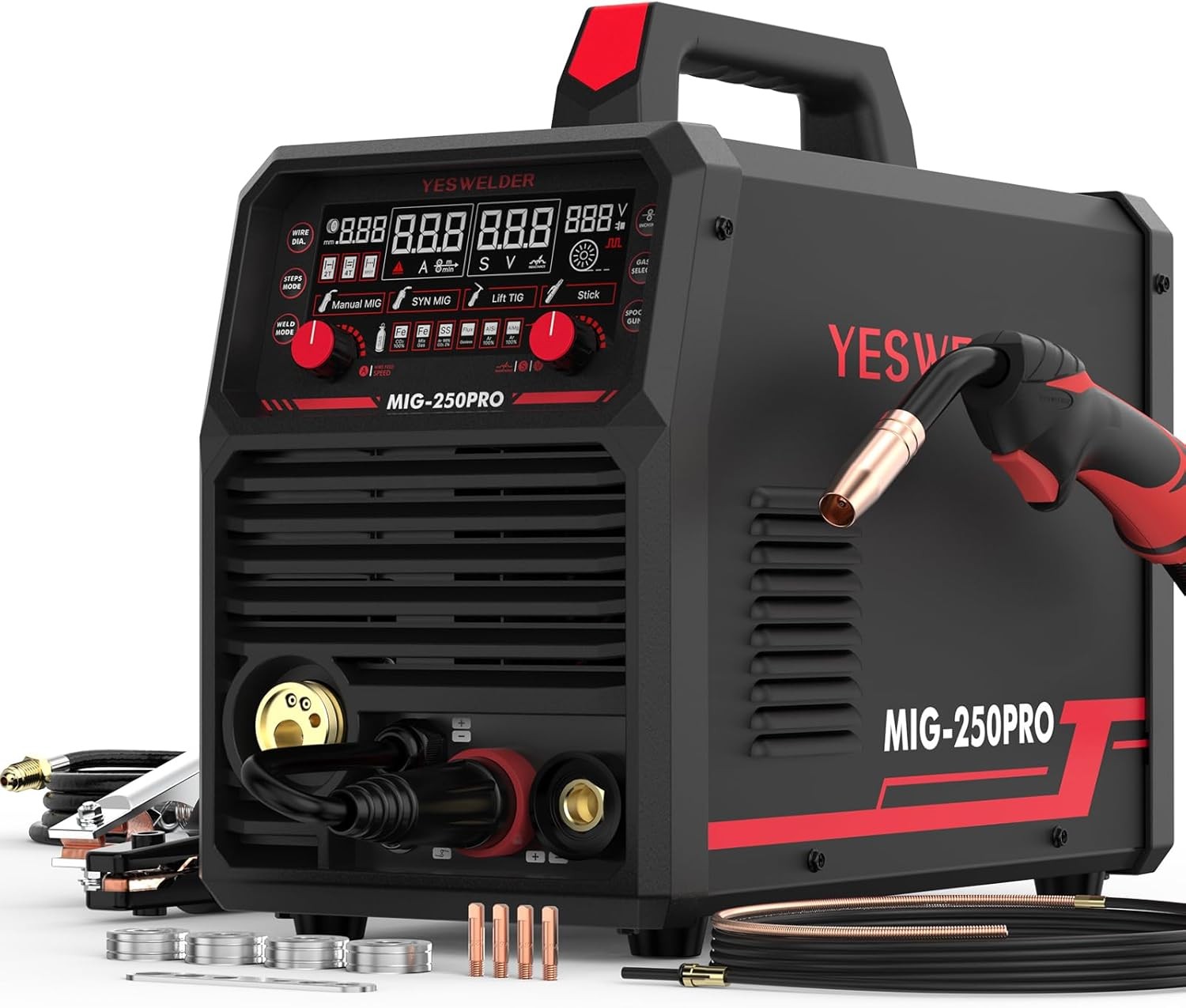 MIG-250PRO 250A 6-in-1 Welder 110V/220V Digital Display Spool Gun Compatible
