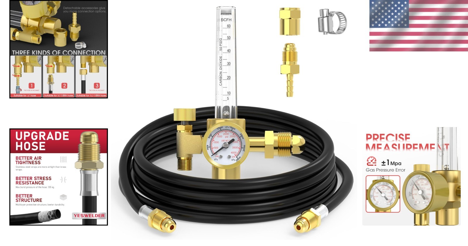 Complete MIG/TIG Argon Gas Regulator Kit with 8ft Hose & Multi-Fitting Options