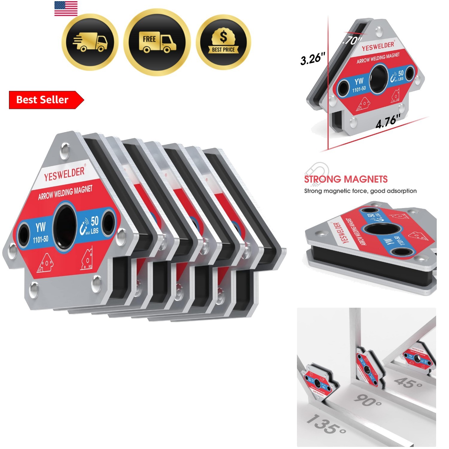 50 LB Welding Magnet-4 Pieces of Magnetic Welding Holder 50 LBS Holding Power…