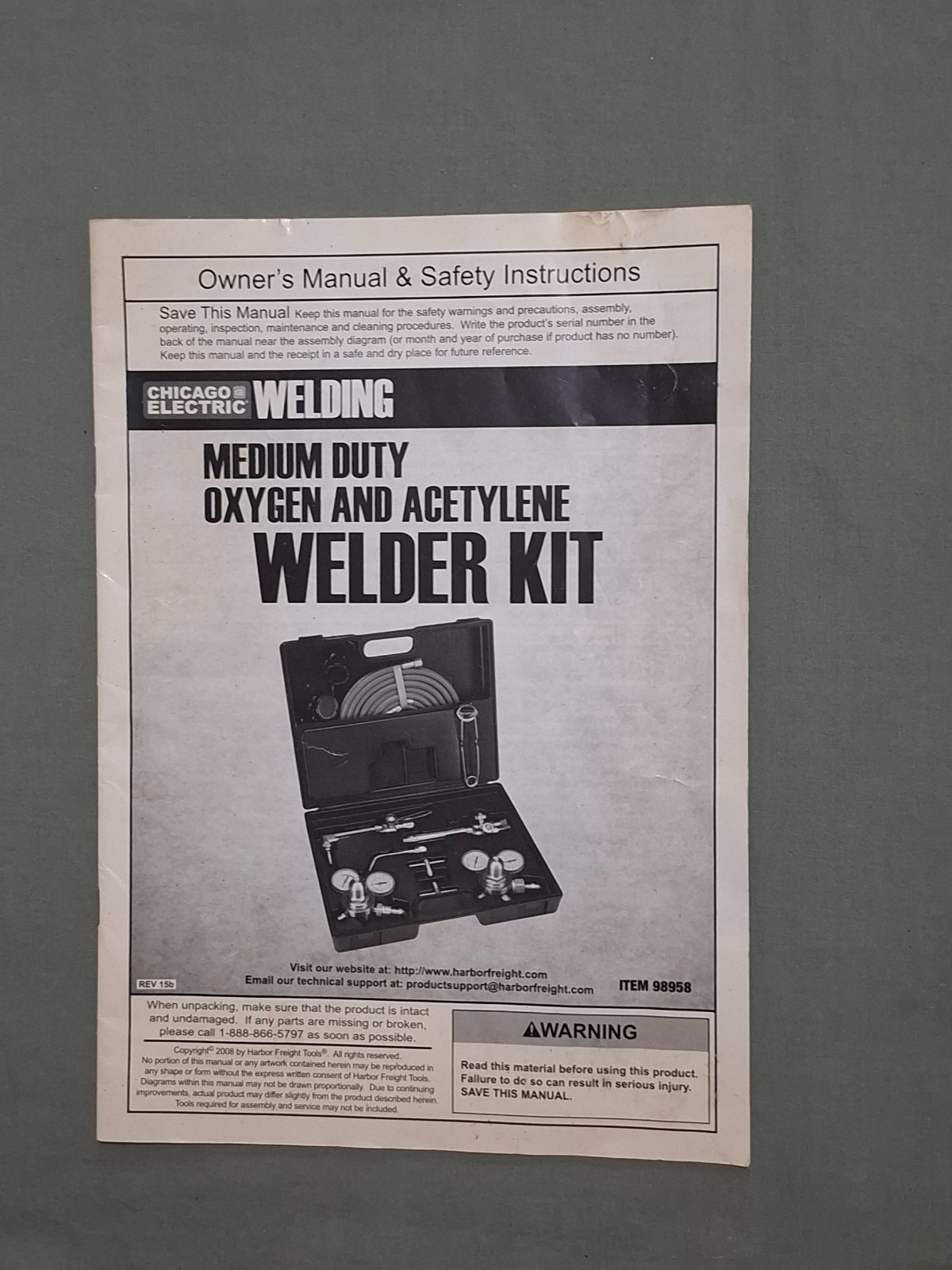 2008 Chicago Electric Welding Oxygen & Acetylene Welder Kit Instruction Booklet