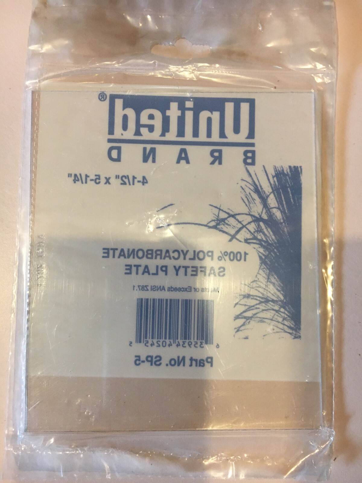 UNITED BRAND 100% Polycarbonate Safety PLATE PART NO: SP-5 SIZE 4-1/2 x 5-1/4