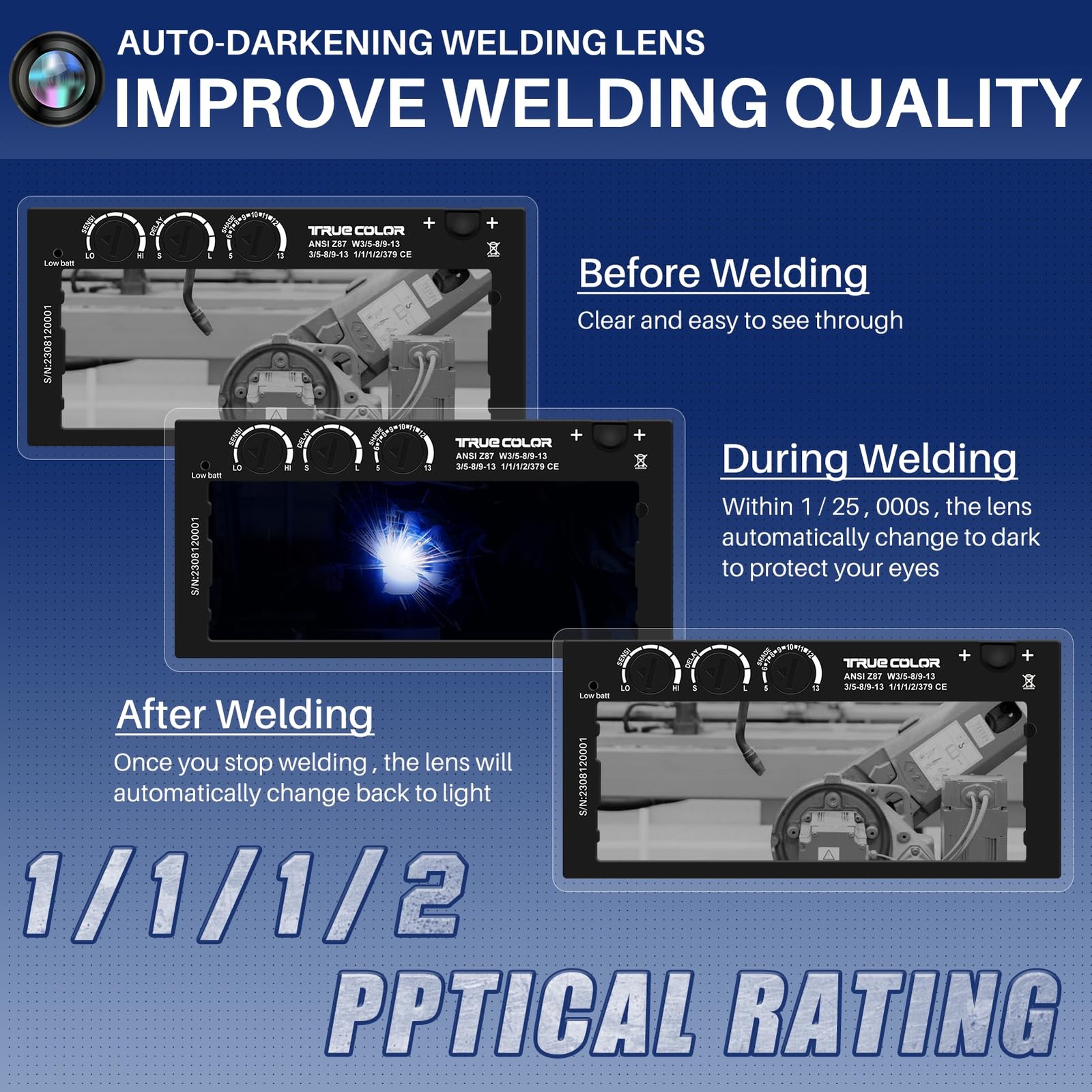 2×4.25 Auto Darkening Welding Lens – Shade 5-13 Adjustable color 5-13, Hd