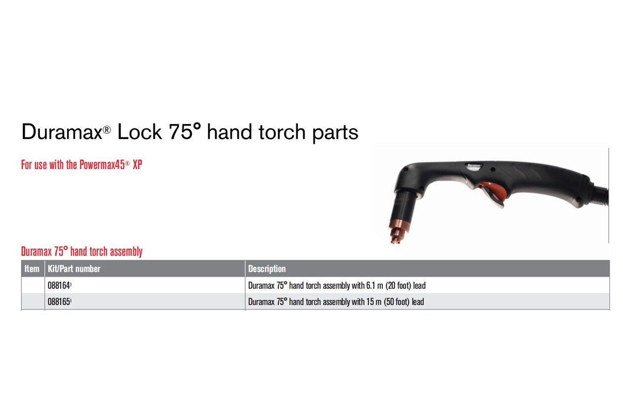 Replace Powermax45®XP Plasma cutting machine Duramax 75° hand torch assembly