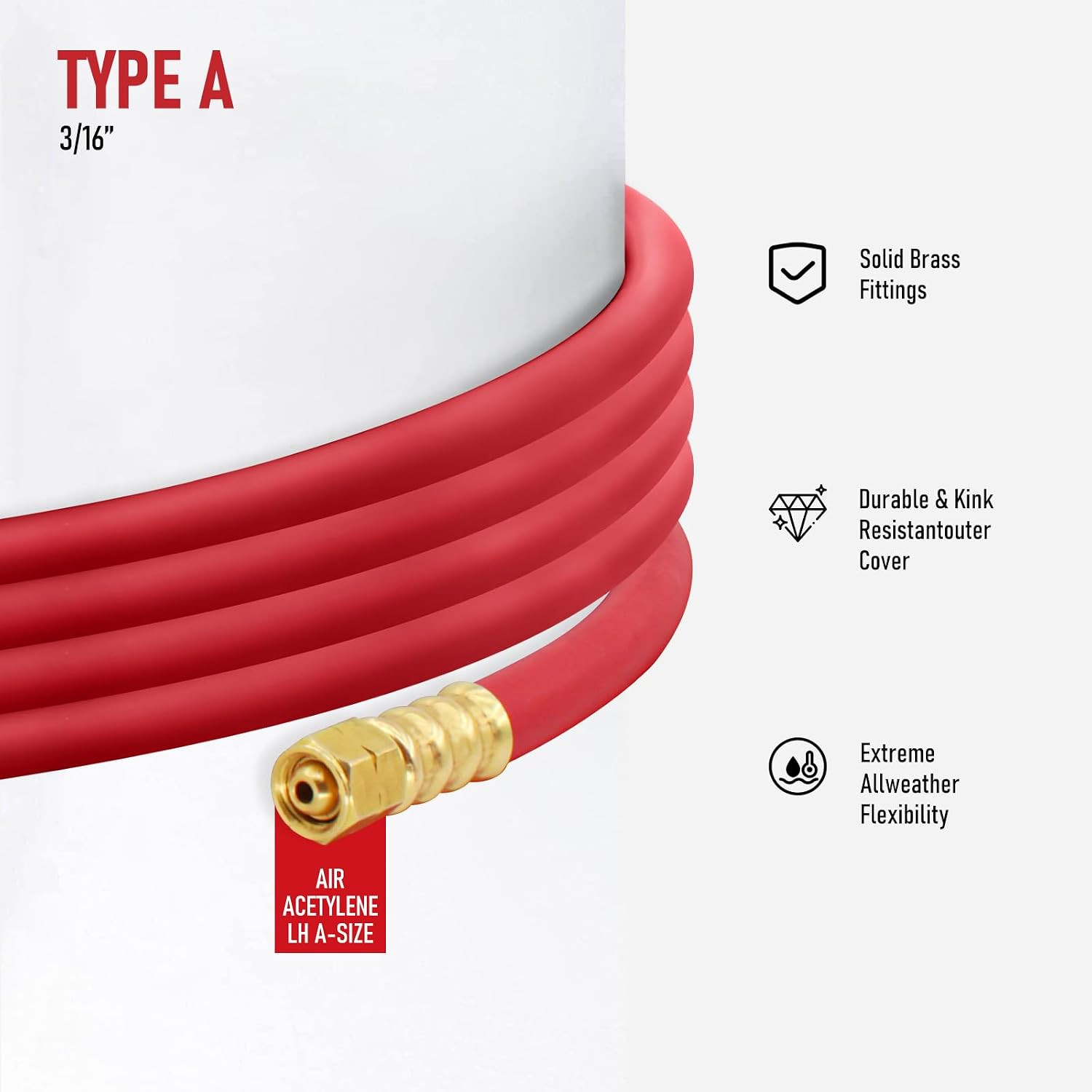 Air Acetylene Torch Hose, 15 Feet a Size | 3/8″-24 LH Thread, for AR-B/AR-MC Reg