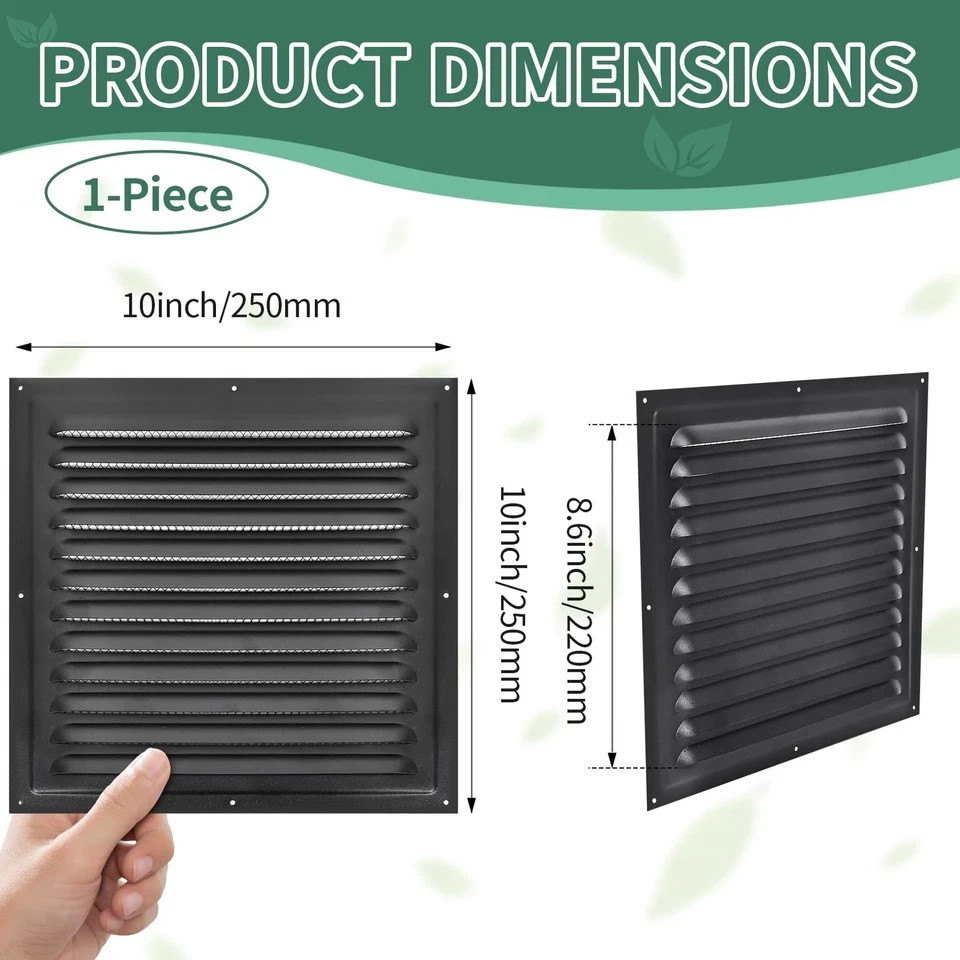(Black 1 Pack 10″ x 10″Inch) Gable Vents, Aluminum Walls, Lofts, Garages etc …