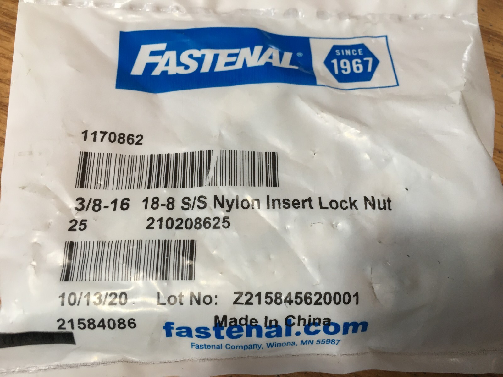 (25) 3/8″-16 Grade 18-8 NE Stainless Steel Nylon Insert Lock Nut