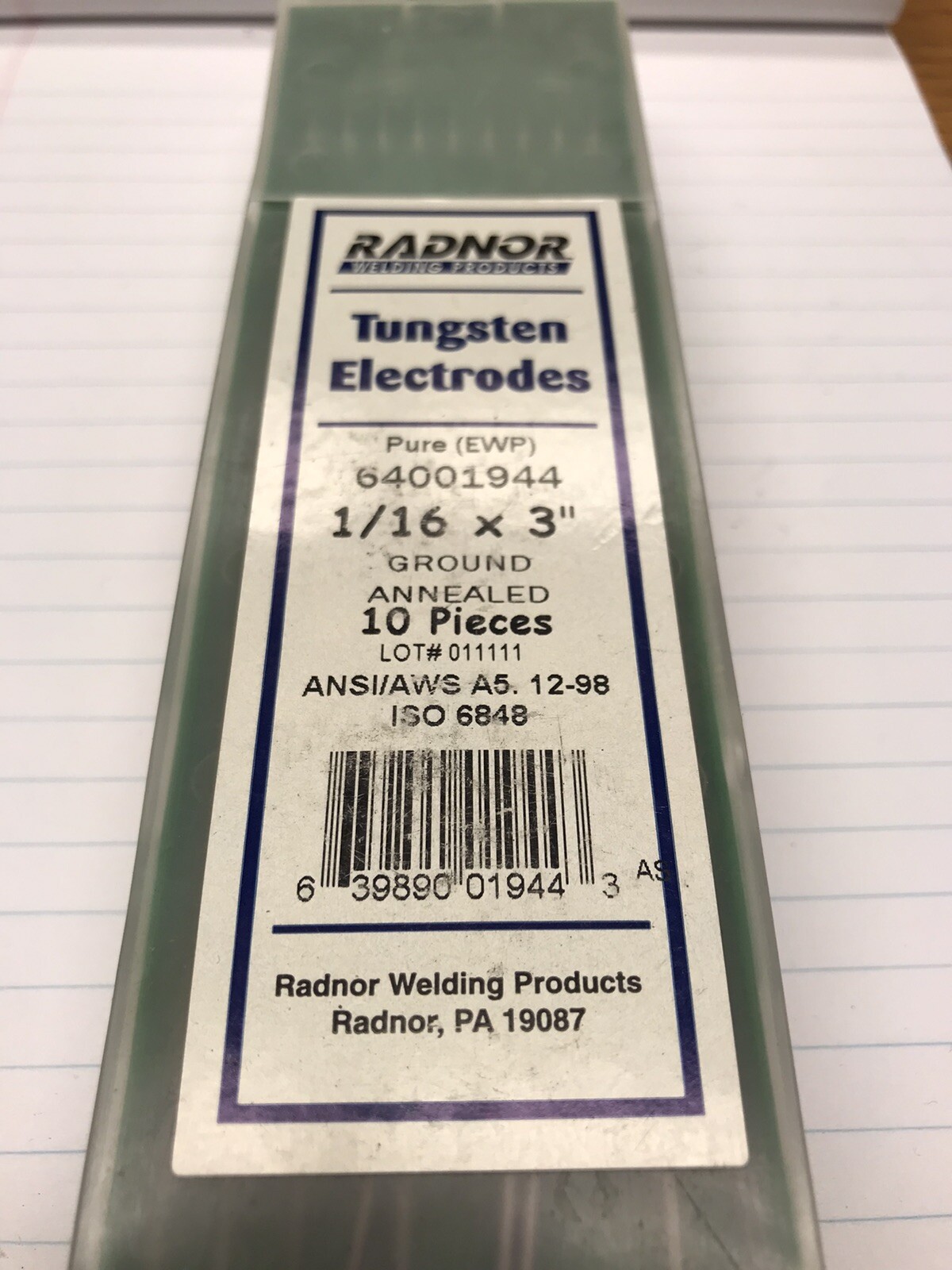 20 Pcs. Radnor 64001944 Pure(EWP) Tungsten Electrodes 1/16 X 3” Ground Annealed.