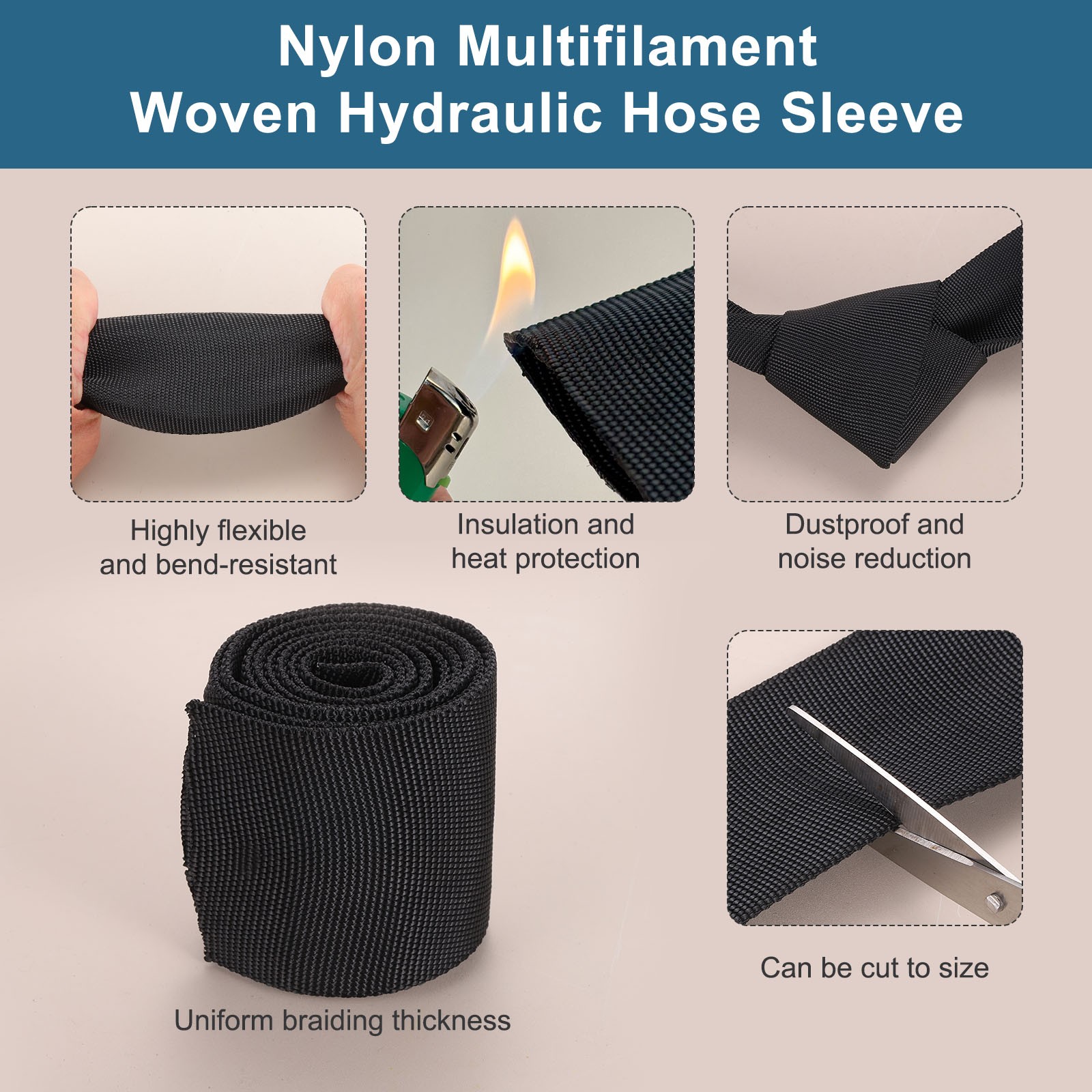 Nylon Protective Hose Sleeve 1.5″ ID 3FT Cable Cover Sheath Hydraulic Hose Wrap